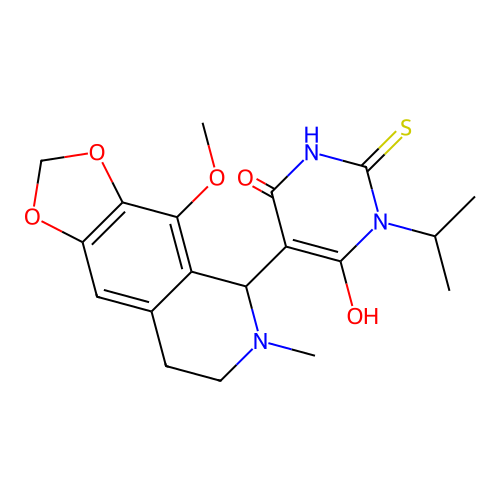 6-hydroxy-3-isopropyl-5-(4-methoxy-6-methyl-5,6,7,8-tetrahydro-[1,3]dioxolo[4,5-g]isoquinolin-5-yl)-2-thioxo-2,3-dihydropyrimidin-4(1H)-one structure