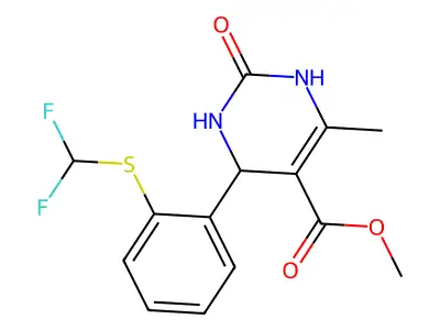 5-Pyrimidinecarboxylic acid, 1,2,3,4-tetrahydro-4-(2-((difluoromethyl)thio)phenyl)-6-methyl-2-oxo-, methyl ester structure