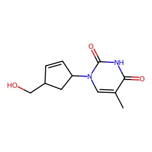 Carbocyclic-3'-deoxy-2',3'-didehydrothymidine structure