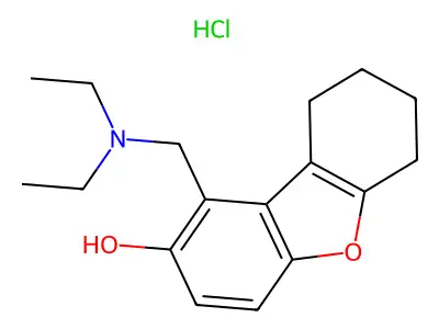 2-Dibenzofuranol, 6,7,8,9-tetrahydro-1-((diethylamino)methyl)-, hydrochloride structure