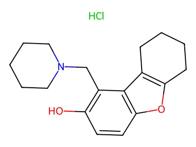 2-Dibenzofuranol, 6,7,8,9-tetrahydro-1-(1-piperidinylmethyl)-, hydrochloride structure