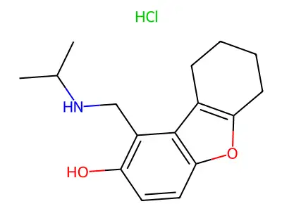 2-Dibenzofuranol, 6,7,8,9-tetrahydro-1-(((1-methylethyl)amino)methyl)-, hydrochloride structure