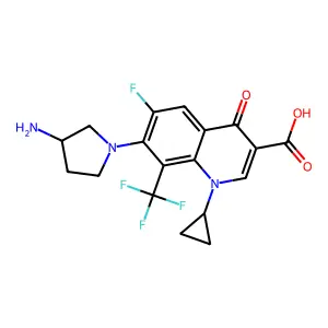 7-(3-Amino-1-pyrrolidinyl)-1-cyclopropyl-6-fluoro-1,4-dihydro-4-oxo-8-(trifluoromethyl)-3-quinolinecarboxylic acid structure