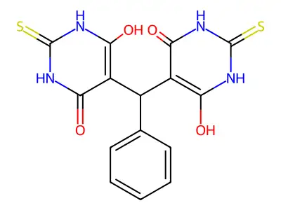 6-hydroxy-5-[(6-hydroxy-4-oxo-2-sulfanylidene-1H-pyrimidin-5-yl)-phenylmethyl]-2-sulfanylidene-1H-pyrimidin-4-one structure