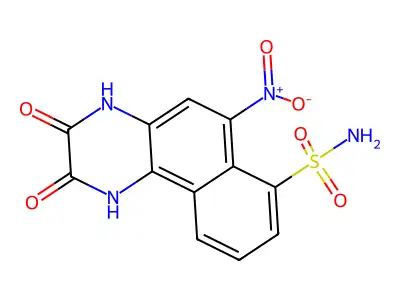 1,2,3,4-Tetrahydro-6-nitro-2,3-dioxobenzo(f)quinoxaline-7-sulfonamide structure