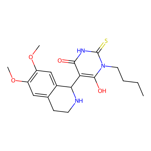 3-butyl-5-(6,7-dimethoxy-1,2,3,4-tetrahydroisoquinolin-1-yl)-6-hydroxy-2-thioxo-2,3-dihydropyrimidin-4(1H)-one structure