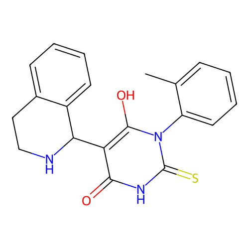 6-hydroxy-1-(2-methylphenyl)-2-sulfanylidene-5-(1,2,3,4-tetrahydroisoquinolin-1-yl)pyrimidin-4-one structure