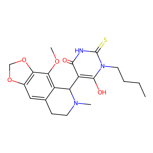 3-butyl-6-hydroxy-5-(4-methoxy-6-methyl-5,6,7,8-tetrahydro-[1,3]dioxolo[4,5-g]isoquinolin-5-yl)-2-thioxo-2,3-dihydropyrimidin-4(1H)-one structure