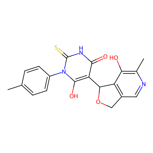 6-hydroxy-5-(7-hydroxy-6-methyl-1,3-dihydrofuro[3,4-c]pyridin-1-yl)-2-thioxo-1-(p-tolyl)-2,3-dihydropyrimidin-4(1H)-one structure