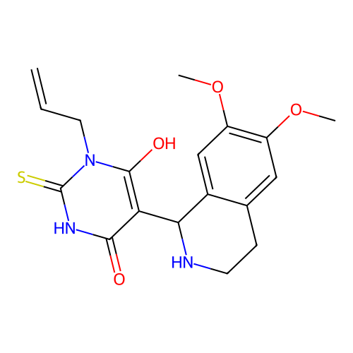 3-allyl-5-(6,7-dimethoxy-1,2,3,4-tetrahydroisoquinolin-1-yl)-6-hydroxy-2-thioxo-2,3-dihydropyrimidin-4(1H)-one structure