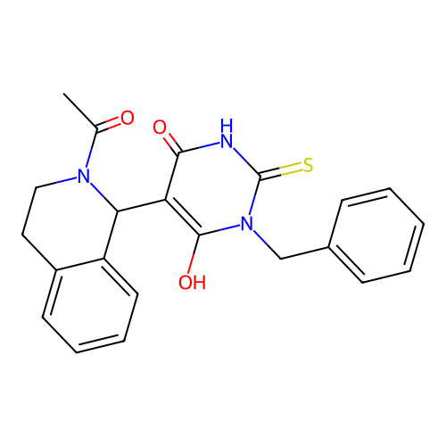5-(2-acetyl-1,2,3,4-tetrahydroisoquinolin-1-yl)-3-benzyl-6-hydroxy-2-thioxo-2,3-dihydropyrimidin-4(1H)-one structure