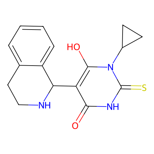 1-cyclopropyl-6-hydroxy-2-sulfanylidene-5-(1,2,3,4-tetrahydroisoquinolin-1-yl)pyrimidin-4-one structure