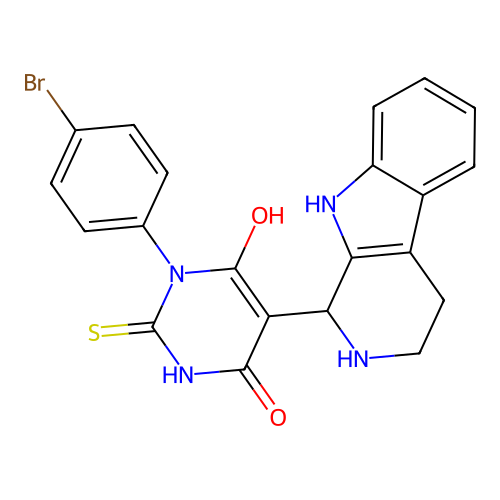 3-(4-bromophenyl)-6-hydroxy-5-(2,3,4,9-tetrahydro-1H-pyrido[3,4-b]indol-1-yl)-2-thioxo-2,3-dihydropyrimidin-4(1H)-one structure
