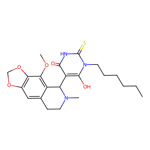 3-hexyl-6-hydroxy-5-(4-methoxy-6-methyl-5,6,7,8-tetrahydro-[1,3]dioxolo[4,5-g]isoquinolin-5-yl)-2-thioxo-2,3-dihydropyrimidin-4(1H)-one structure