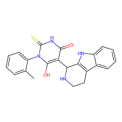 6-hydroxy-5-(2,3,4,9-tetrahydro-1H-pyrido[3,4-b]indol-1-yl)-2-thioxo-3-(o-tolyl)-2,3-dihydropyrimidin-4(1H)-one structure