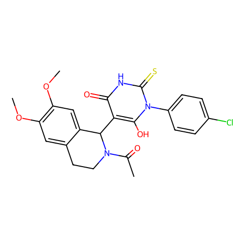 5-(2-acetyl-6,7-dimethoxy-1,2,3,4-tetrahydroisoquinolin-1-yl)-3-(4-chlorophenyl)-6-hydroxy-2-thioxo-2,3-dihydropyrimidin-4(1H)-one structure