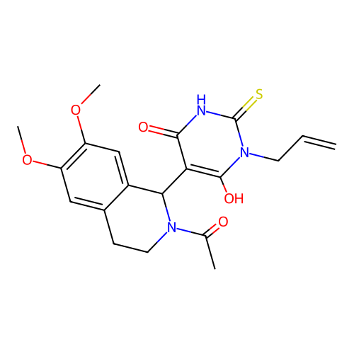 5-(2-acetyl-6,7-dimethoxy-1,2,3,4-tetrahydroisoquinolin-1-yl)-3-allyl-6-hydroxy-2-thioxo-2,3-dihydropyrimidin-4(1H)-one structure