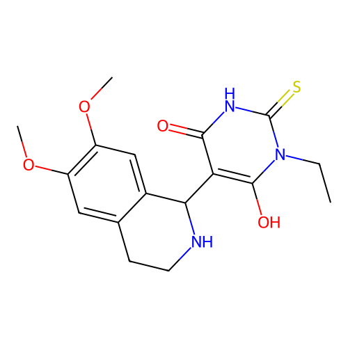 5-(6,7-dimethoxy-1,2,3,4-tetrahydroisoquinolin-1-yl)-3-ethyl-6-hydroxy-2-thioxo-2,3-dihydropyrimidin-4(1H)-one structure