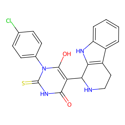 3-(4-chlorophenyl)-6-hydroxy-5-(2,3,4,9-tetrahydro-1H-pyrido[3,4-b]indol-1-yl)-2-thioxo-2,3-dihydropyrimidin-4(1H)-one structure