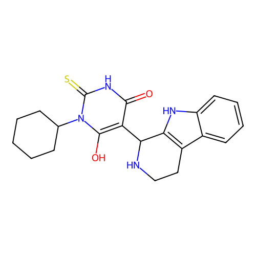 3-cyclohexyl-6-hydroxy-5-(2,3,4,9-tetrahydro-1H-pyrido[3,4-b]indol-1-yl)-2-thioxo-2,3-dihydropyrimidin-4(1H)-one structure