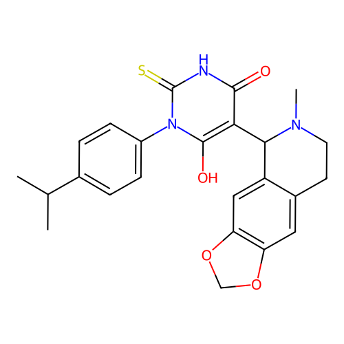 6-hydroxy-1-(4-isopropylphenyl)-5-(6-methyl-5,6,7,8-tetrahydro-[1,3]dioxolo[4,5-g]isoquinolin-5-yl)-2-thioxo-2,3-dihydropyrimidin-4(1H)-one structure
