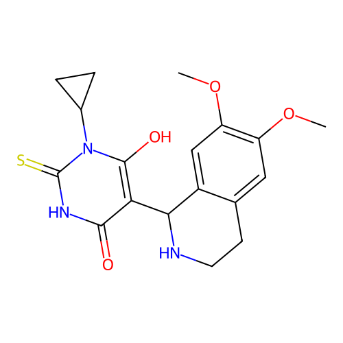 3-cyclopropyl-5-(6,7-dimethoxy-1,2,3,4-tetrahydroisoquinolin-1-yl)-6-hydroxy-2-thioxo-2,3-dihydropyrimidin-4(1H)-one structure