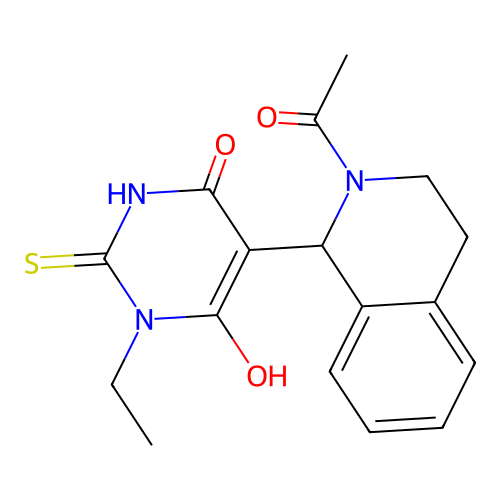 5-(2-acetyl-1,2,3,4-tetrahydroisoquinolin-1-yl)-3-ethyl-6-hydroxy-2-thioxo-2,3-dihydropyrimidin-4(1H)-one structure