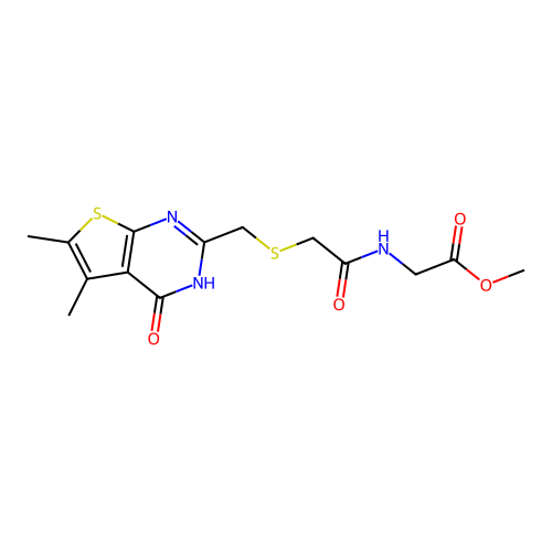 methyl 2-(2-(((5,6-dimethyl-4-oxo-3,4-dihydrothieno[2,3-d]pyrimidin-2-yl)methyl)thio)acetamido)acetate structure