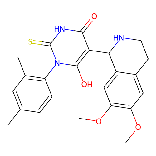 5-(6,7-dimethoxy-1,2,3,4-tetrahydroisoquinolin-1-yl)-3-(2,4-dimethylphenyl)-6-hydroxy-2-thioxo-2,3-dihydropyrimidin-4(1H)-one structure