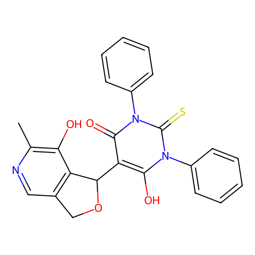 6-hydroxy-5-(7-hydroxy-6-methyl-1,3-dihydrofuro[3,4-c]pyridin-1-yl)-1,3-diphenyl-2-thioxo-2,3-dihydropyrimidin-4(1H)-one structure