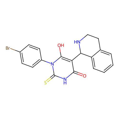 1-(4-bromophenyl)-6-hydroxy-2-sulfanylidene-5-(1,2,3,4-tetrahydroisoquinolin-1-yl)pyrimidin-4-one structure