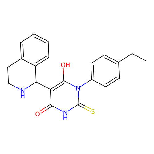 1-(4-ethylphenyl)-6-hydroxy-2-sulfanylidene-5-(1,2,3,4-tetrahydroisoquinolin-1-yl)pyrimidin-4-one structure