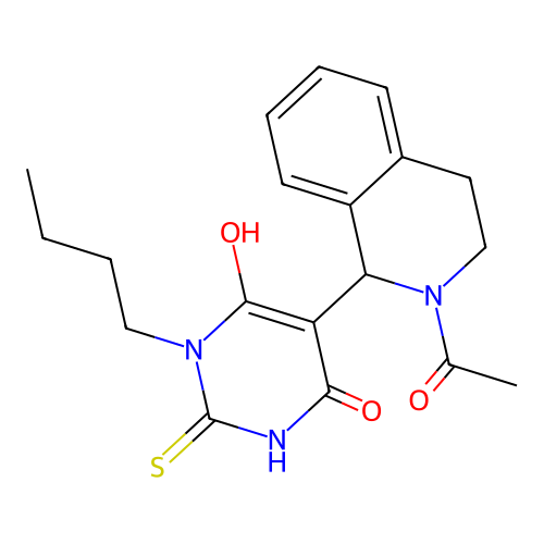 5-(2-acetyl-1,2,3,4-tetrahydroisoquinolin-1-yl)-3-butyl-6-hydroxy-2-thioxo-2,3-dihydropyrimidin-4(1H)-one structure
