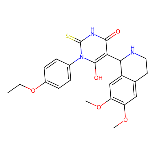 5-(6,7-dimethoxy-1,2,3,4-tetrahydroisoquinolin-1-yl)-3-(4-ethoxyphenyl)-6-hydroxy-2-thioxo-2,3-dihydropyrimidin-4(1H)-one structure