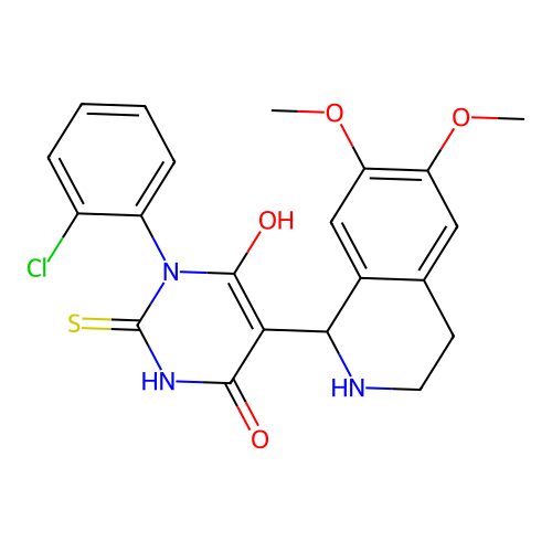 1-(2-chlorophenyl)-5-(6,7-dimethoxy-1,2,3,4-tetrahydroisoquinolin-1-yl)-6-hydroxy-2-thioxo-2,3-dihydropyrimidin-4(1H)-one structure