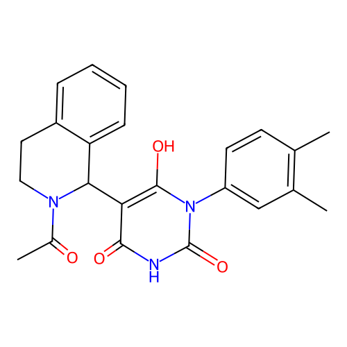 5-(2-acetyl-1,2,3,4-tetrahydroisoquinolin-1-yl)-3-(3,4-dimethylphenyl)-6-hydroxypyrimidine-2,4(1H,3H)-dione structure