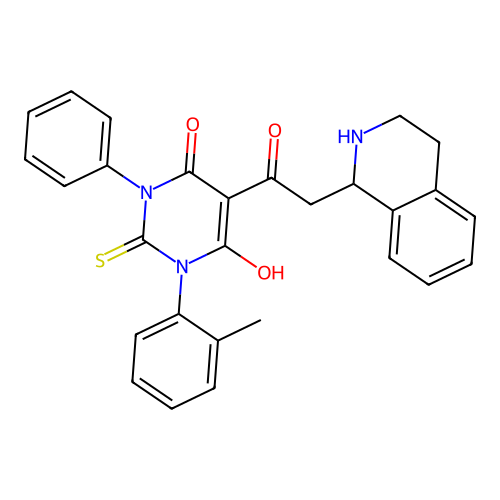 6-hydroxy-3-phenyl-5-(2-(1,2,3,4-tetrahydroisoquinolin-1-yl)acetyl)-2-thioxo-1-(o-tolyl)-2,3-dihydropyrimidin-4(1H)-one structure