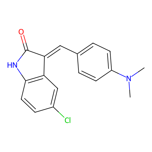 5-chloro-3-{[4-(dimethylamino)phenyl]methylidene}-2,3-dihydro-1H-indol-2-one structure