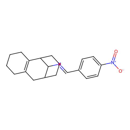 (E)-N-(4-nitrobenzylidene)-1,2,3,4,5,6,7,8,9,10-decahydro-5,9-methanobenzo[8]annulen-11-amine structure