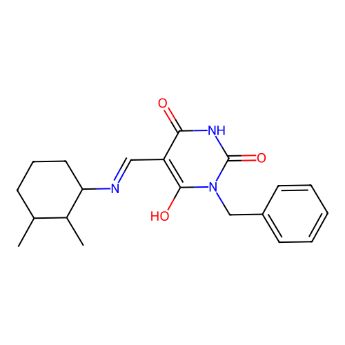 (E)-1-benzyl-5-(((2,3-dimethylcyclohexyl)amino)methylene)pyrimidine-2,4,6(1H,3H,5H)-trione structure