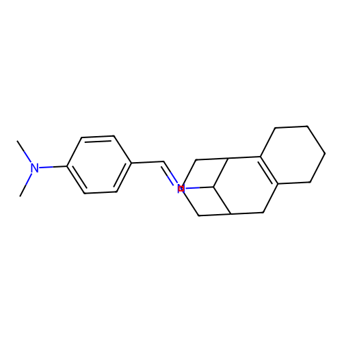 (E)-N-(4-(dimethylamino)benzylidene)-1,2,3,4,5,6,7,8,9,10-decahydro-5,9-methanobenzo[8]annulen-11-amine structure