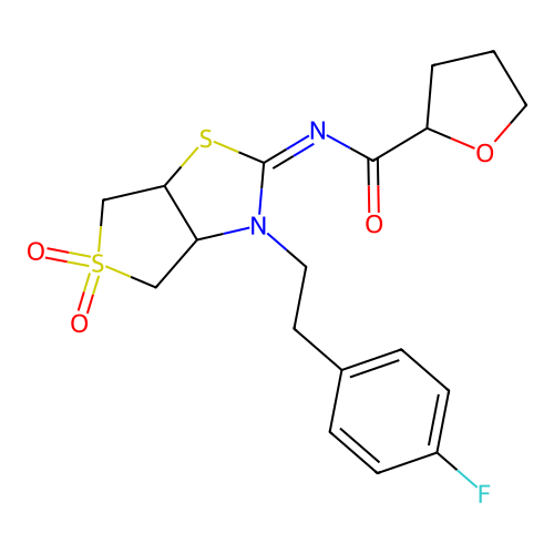 (Z)-N-(3-(4-fluorophenethyl)-5,5-dioxidotetrahydrothieno[3,4-d]thiazol-2(3H)-ylidene)tetrahydrofuran-2-carboxamide structure