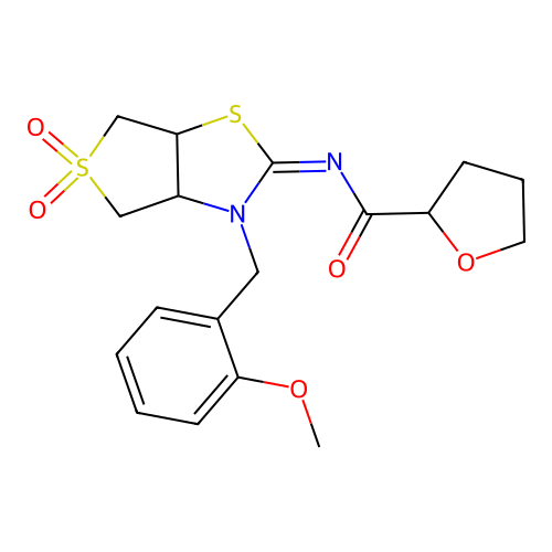 (Z)-N-(3-(2-methoxybenzyl)-5,5-dioxidotetrahydrothieno[3,4-d]thiazol-2(3H)-ylidene)tetrahydrofuran-2-carboxamide structure
