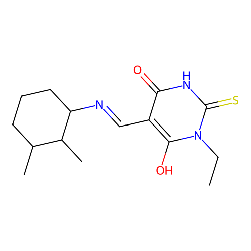 5-[[(2,3-dimethylcyclohexyl)amino]methylidene]-1-ethyl-2-sulfanylidene-1,3-diazinane-4,6-dione structure
