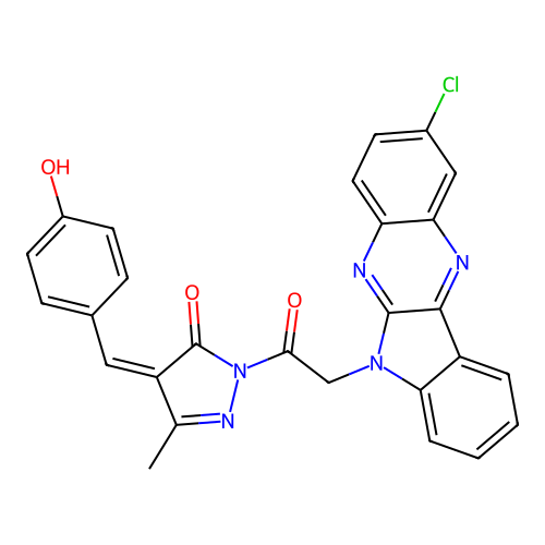 3H-Pyrazol-3-one,2-[2-(2-chloro-6H-indolo[2,3-b]quinoxalin-6-yl)acetyl]-2,4-dihydro-4-[(4-hydroxyphenyl)methylene]-5-methyl- structure