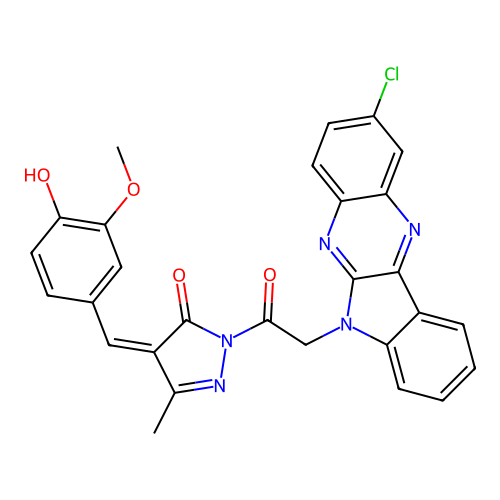 3H-Pyrazol-3-one,2-[2-(2-chloro-6H-indolo[2,3-b]quinoxalin-6-yl)acetyl]-2,4-dihydro-4-[(4-hydroxy-3-methoxyphenyl)methylene]-5-methyl- structure