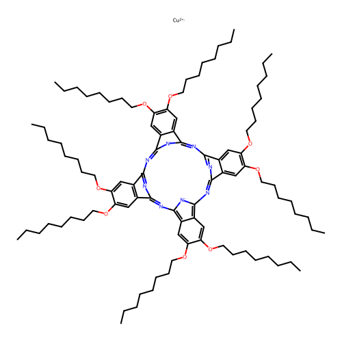 Copper;6,7,15,16,24,25,33,34-octaoctoxy-2,11,20,29,37,39-hexaza-38,40-diazanidanonacyclo[28.6.1.13,10.112,19.121,28.04,9.013,18.022,27.031,36]tetraconta-1,3,5,7,9,11,13,15,17,19(39),20,22,24,26,28,30(37),31,33,35-nonadecaene structure