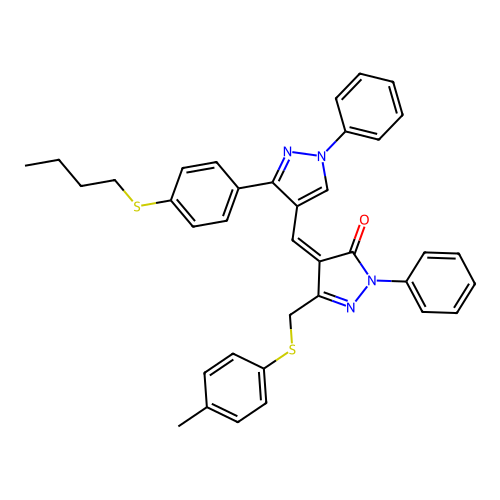 (4Z)-4-[[3-(4-butylsulfanylphenyl)-1-phenylpyrazol-4-yl]methylidene]-5-[(4-methylphenyl)sulfanylmethyl]-2-phenylpyrazol-3-one structure
