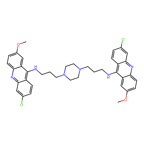 N,N'-Bis(6-chloro-2-methoxy-9-acridinyl)-1,4-piperazinedipropanamine structure