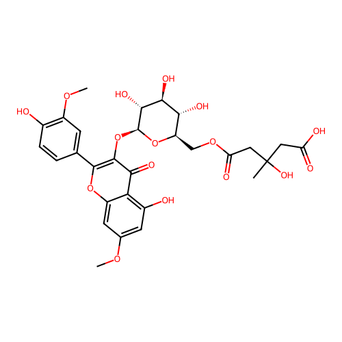 rhamnazin-3-O-beta-D-(6''-beta-hydroxy-beta-methyglutaryl)-glucoside structure